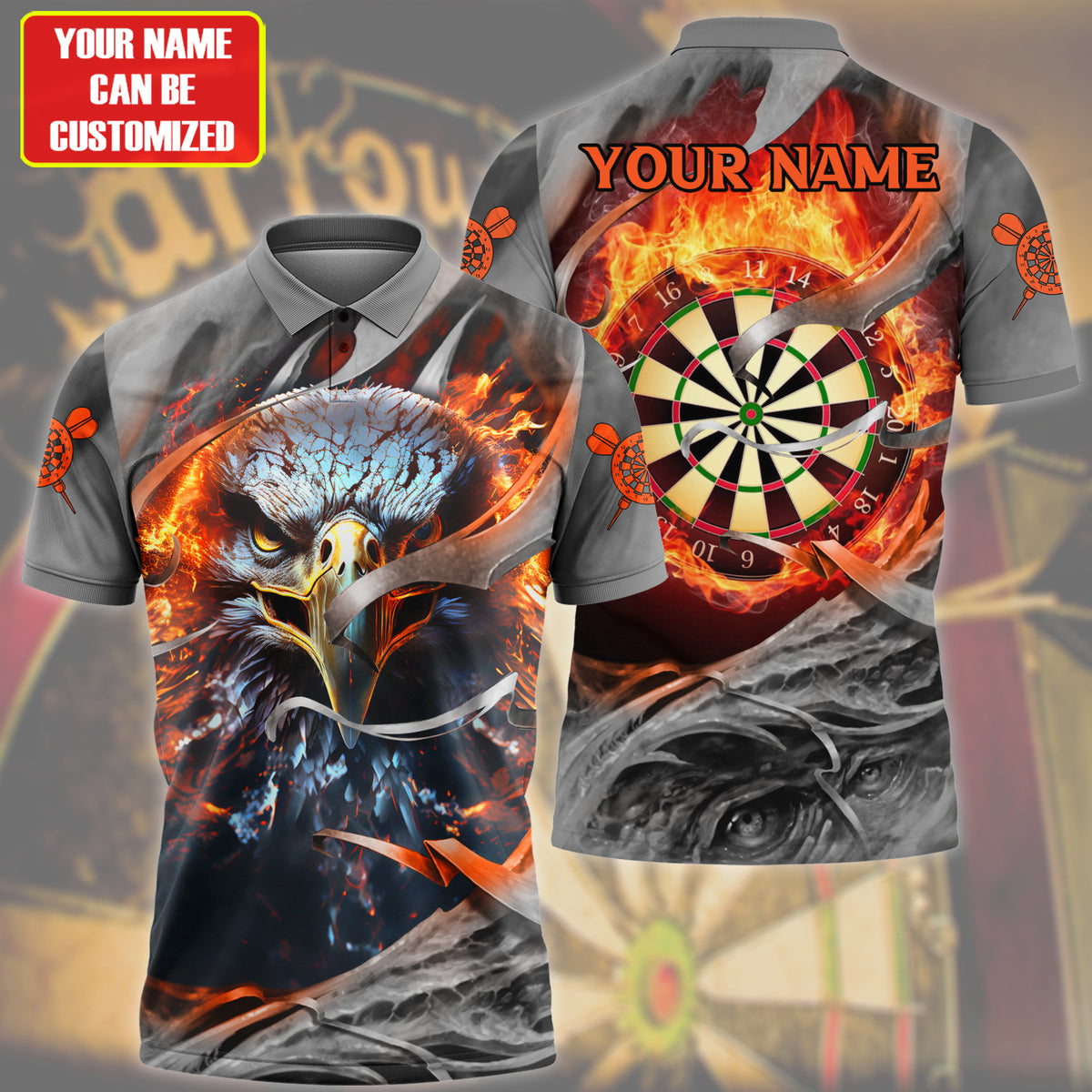 Dartboard Fire Eagle for Player Personalized Darts Button Polo