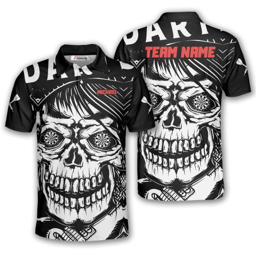 Skull Rage Black White Personalized Darts Button Polo