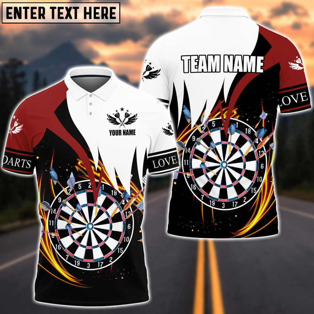 Red and White and Personalized Darts Button Polo
