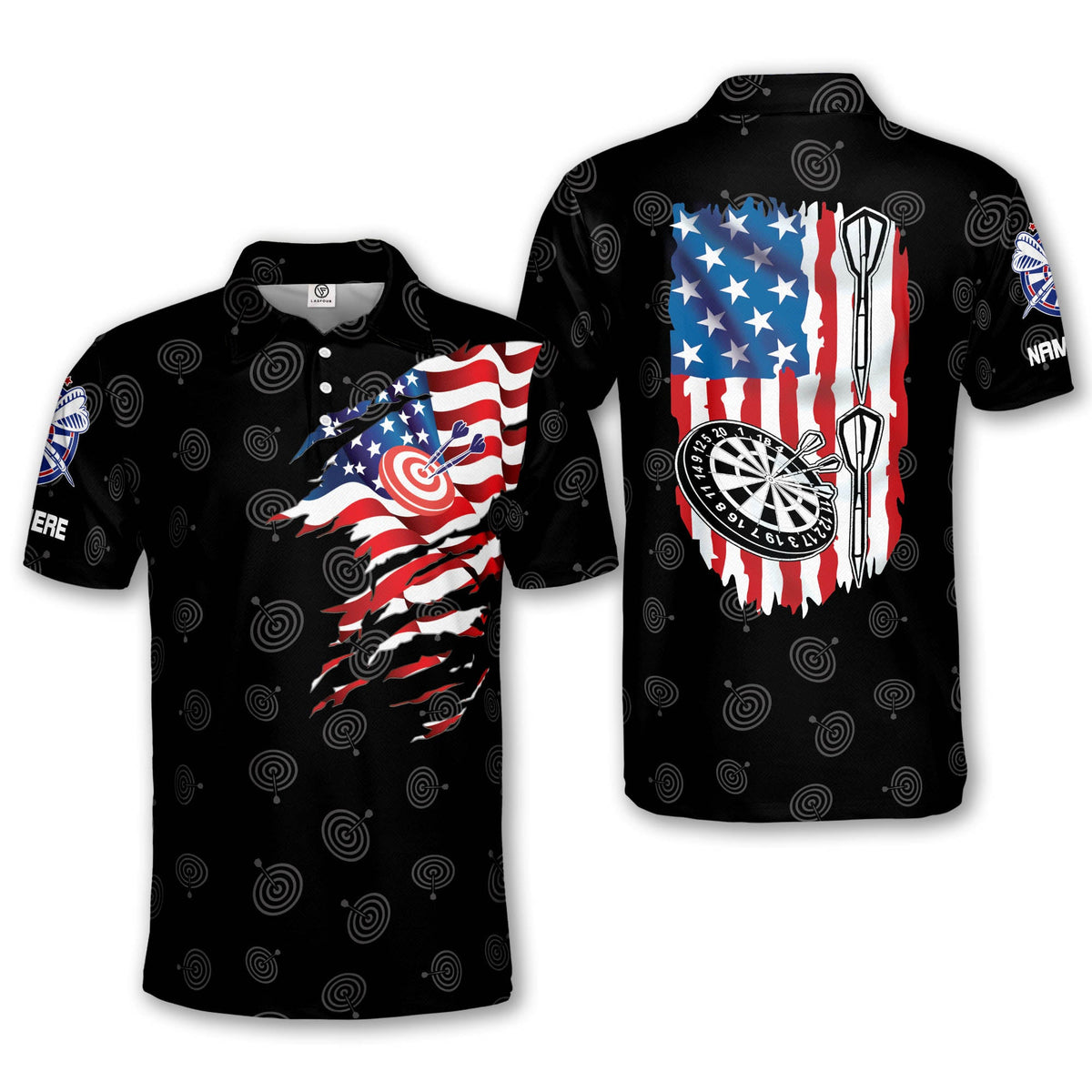 American Flag Polo Personalized Darts Button Polo