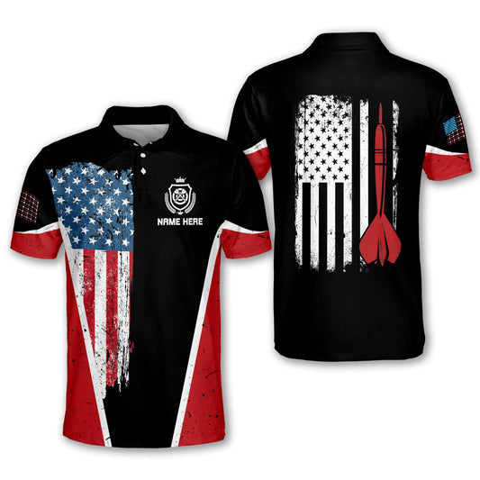 American Flag Personalized Darts Button Polo
