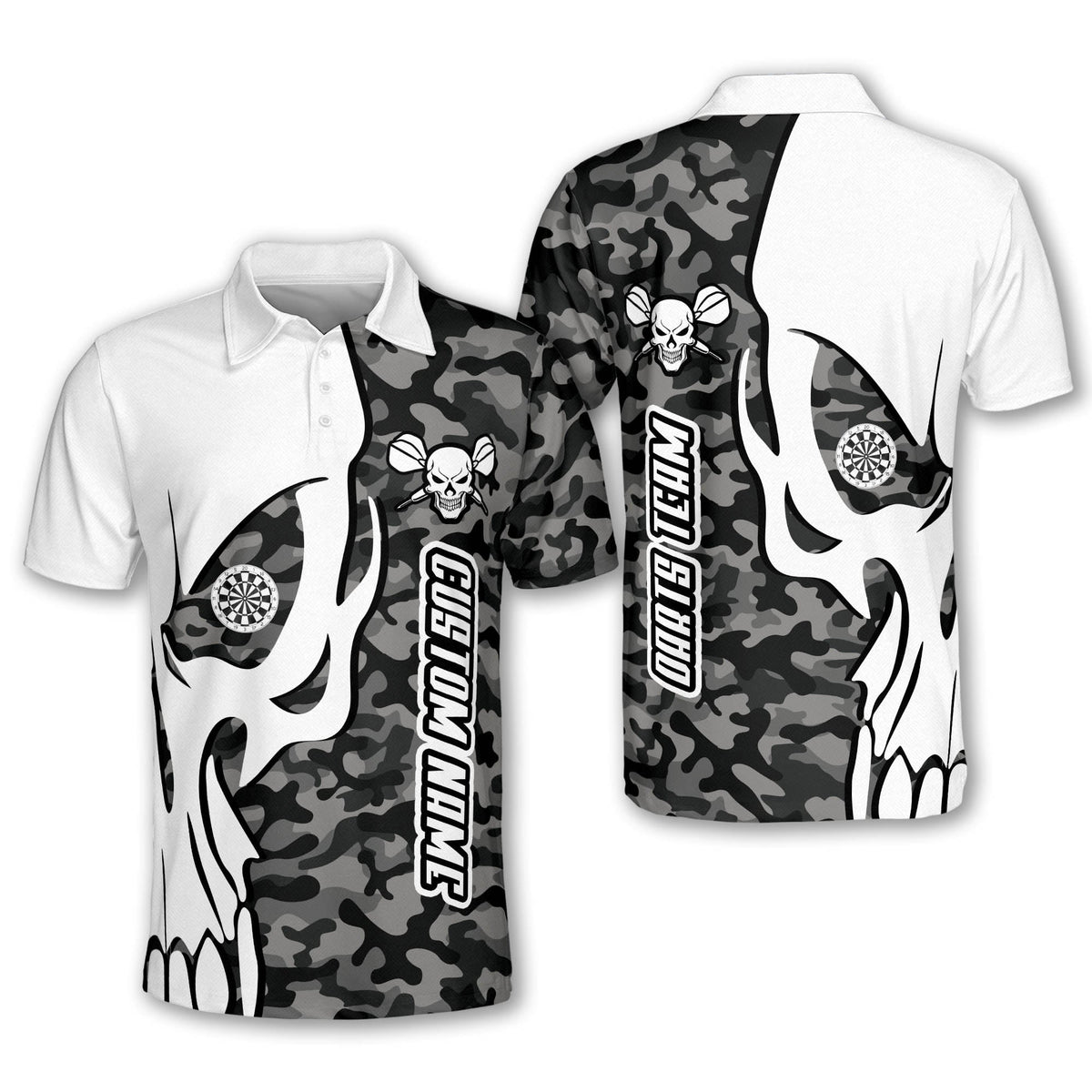 Skull Personalized Darts Button Polo — Design 02