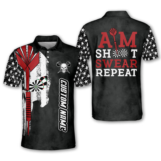 Aim Shoot Swear Repeat Personalized Darts Button Polo