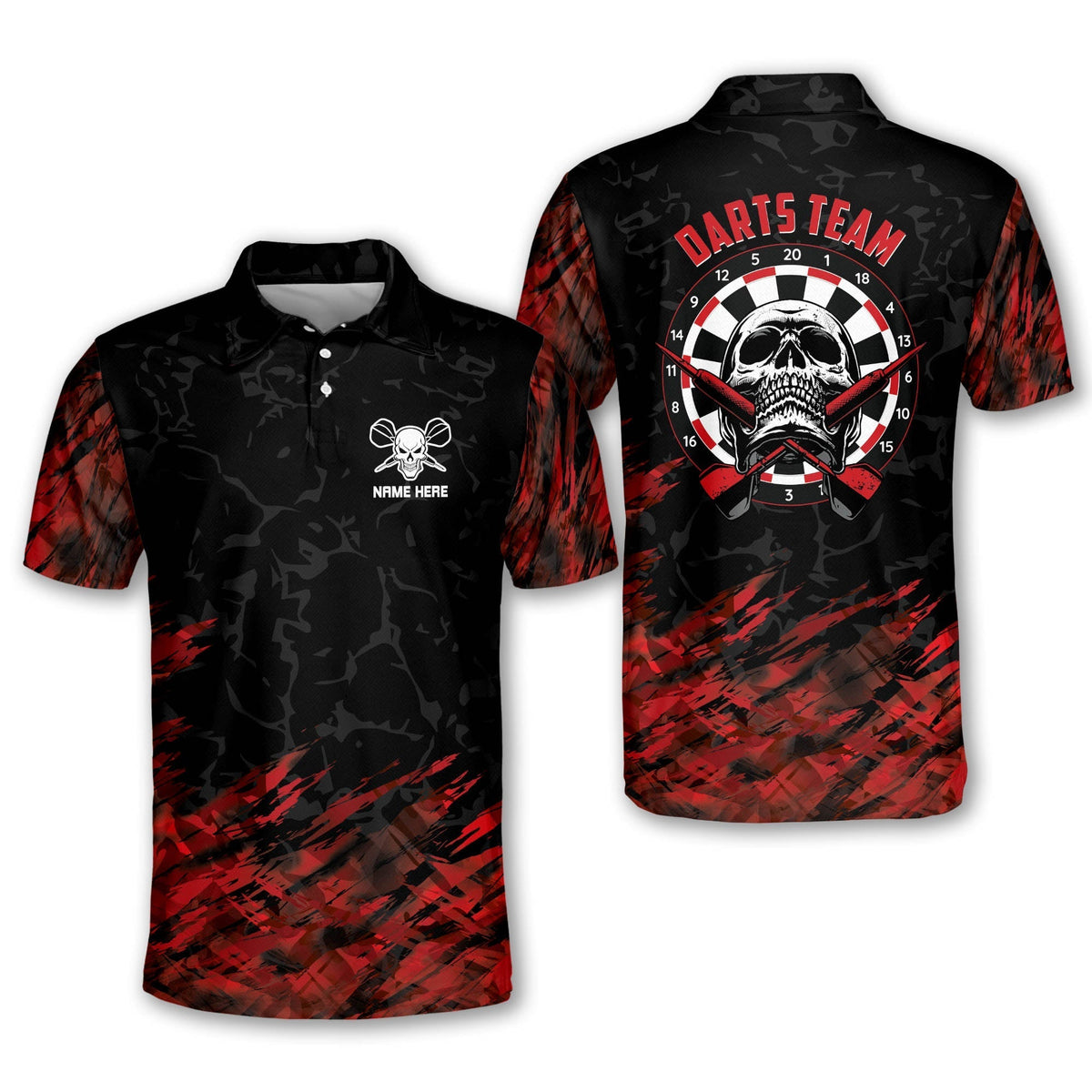Skull Personalized Darts Button Polo — Design 10