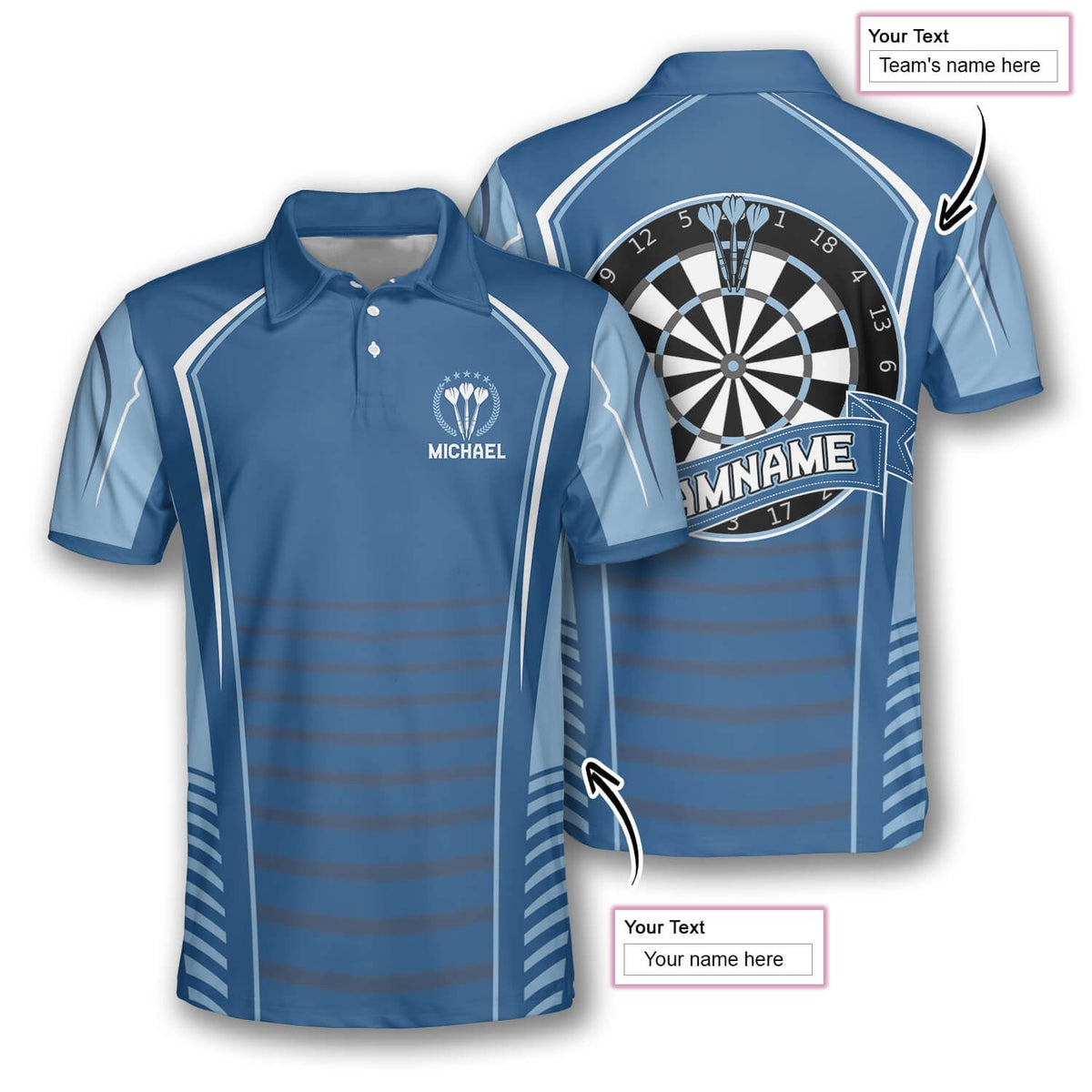 Blue Personalized Darts Button Polo