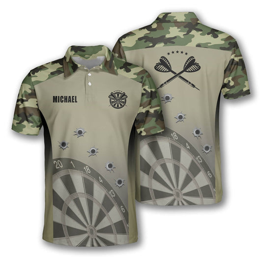 Camo Personalized Darts Button Polo — Design 02