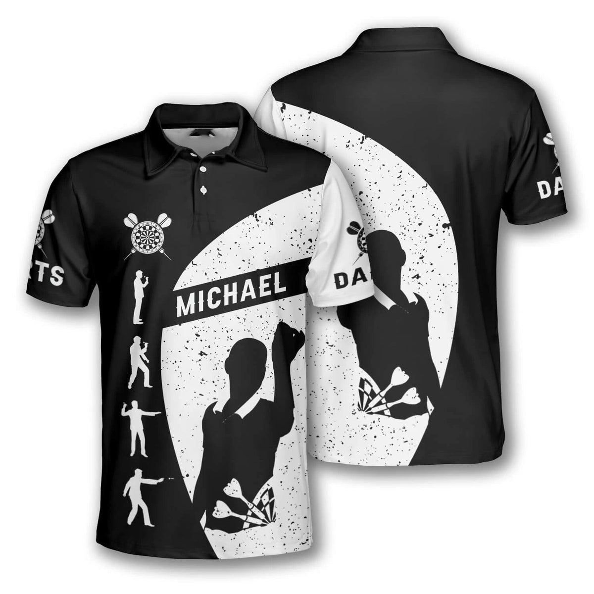 Black and White Personalized Darts Button Polo