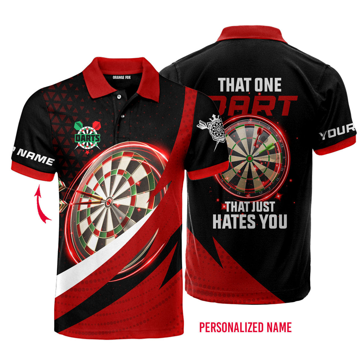 That One That Just Hates You Red Personalized Darts Button Polo