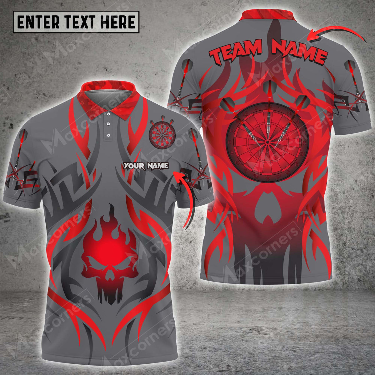 Skull Personalized Darts Button Polo — Design 13