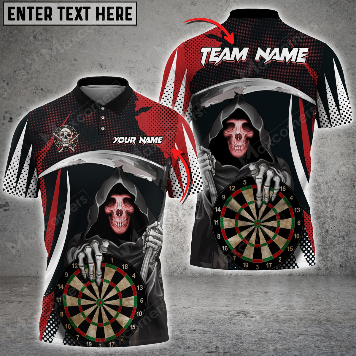 Skull Personalized Darts Button Polo — Design 04
