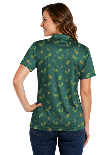 Animal Hidden 04 Rooster Folk Cut Paper Double Take Golf Polo… 01 – female back