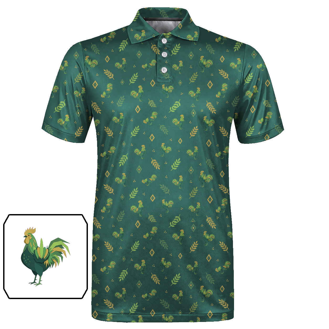 Animal Hidden 04 Rooster Folk Cut Paper Double Take Golf Polo… 01 – flat front