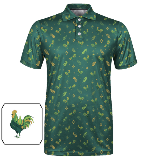 Animal Hidden 04 Rooster Folk Cut Paper Double Take Golf Polo… 01 – flat front
