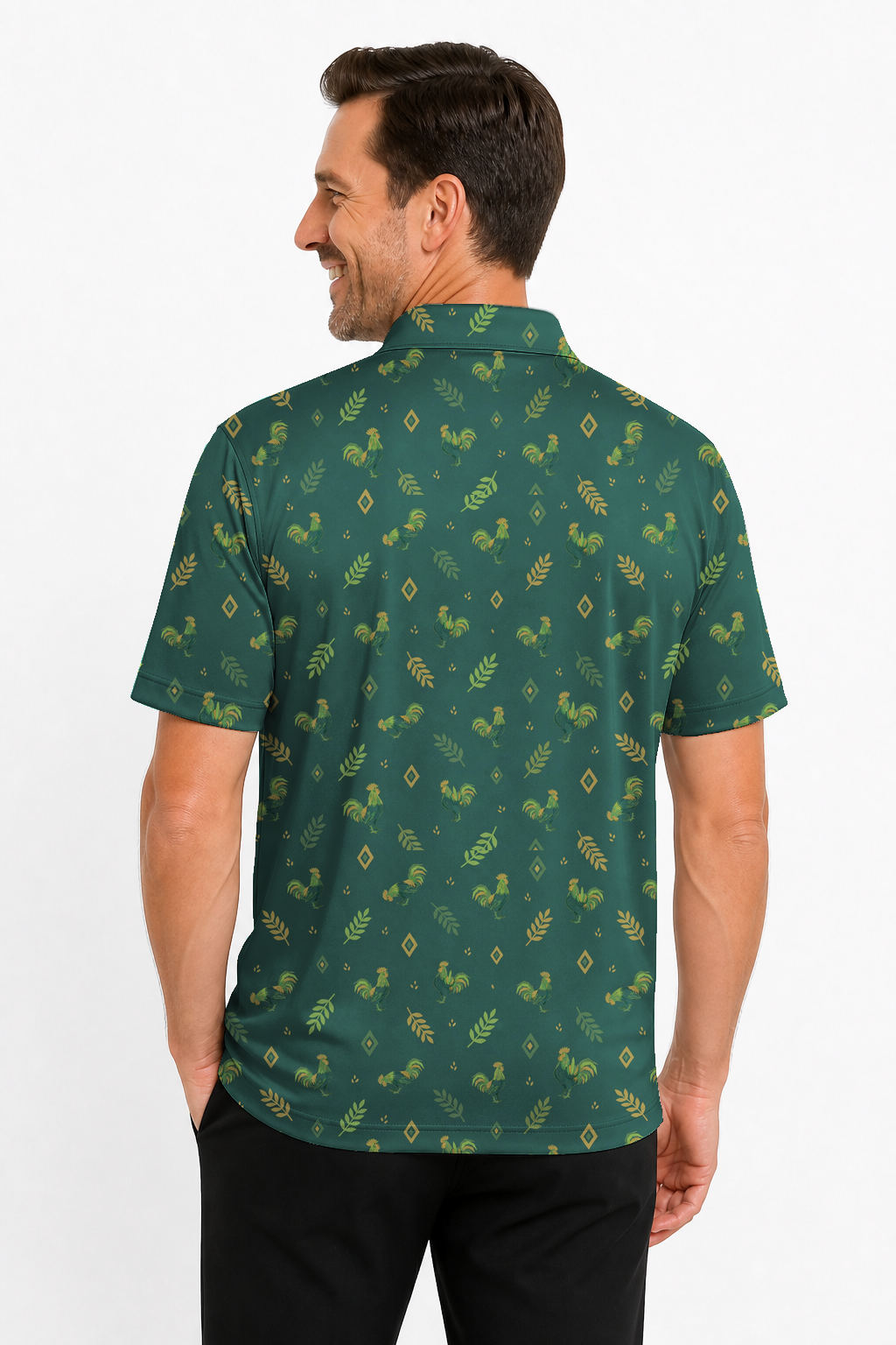 Animal Hidden 04 Rooster Folk Cut Paper Double Take Golf Polo… 01 – male back