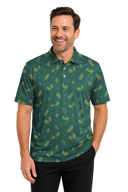 Animal Hidden 04 Rooster Folk Cut Paper Double Take Golf Polo… 01 – male front