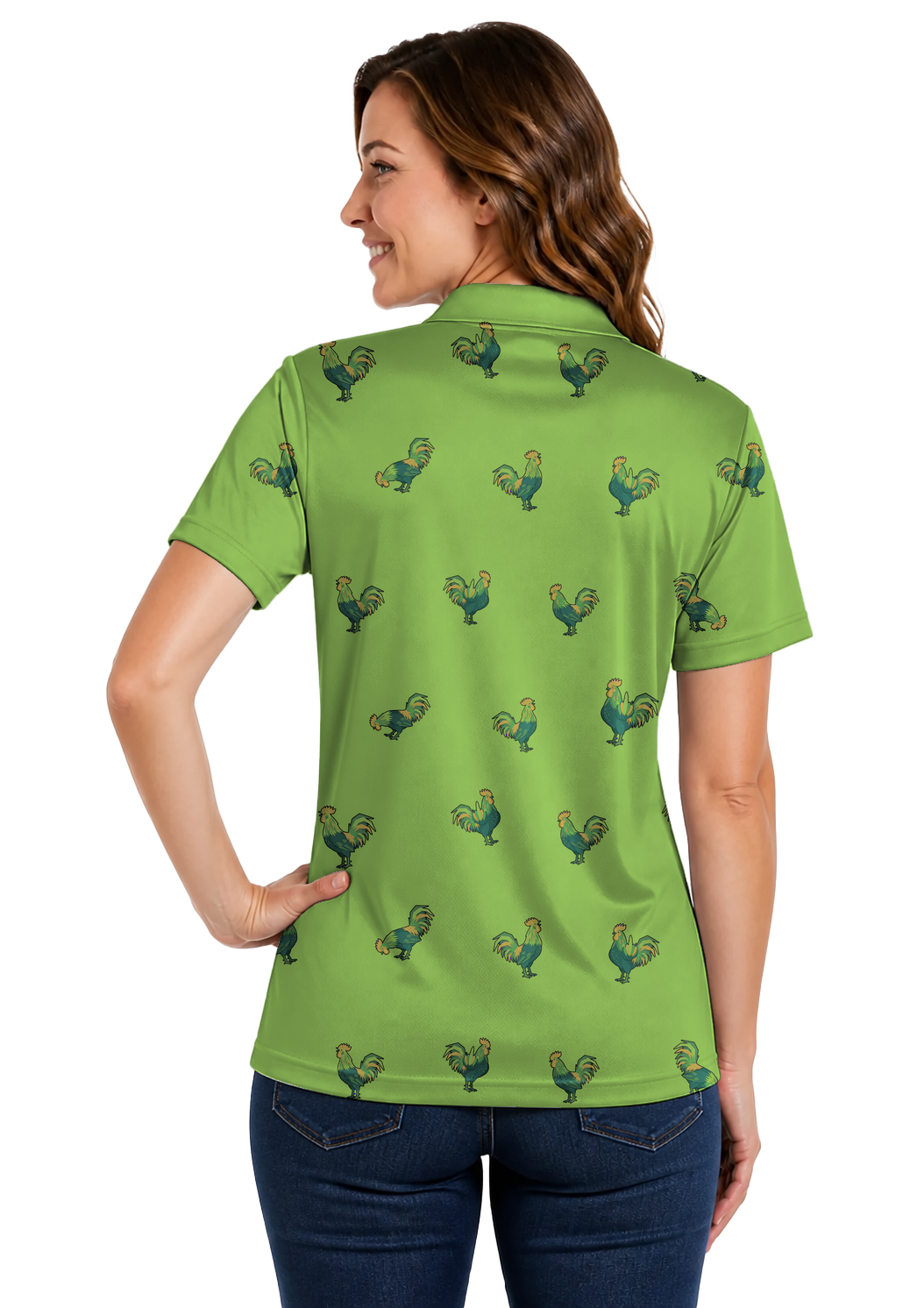 Animal Hidden 04 Rooster Folk Cut Paper Double Take Golf Polo… 02 – female back