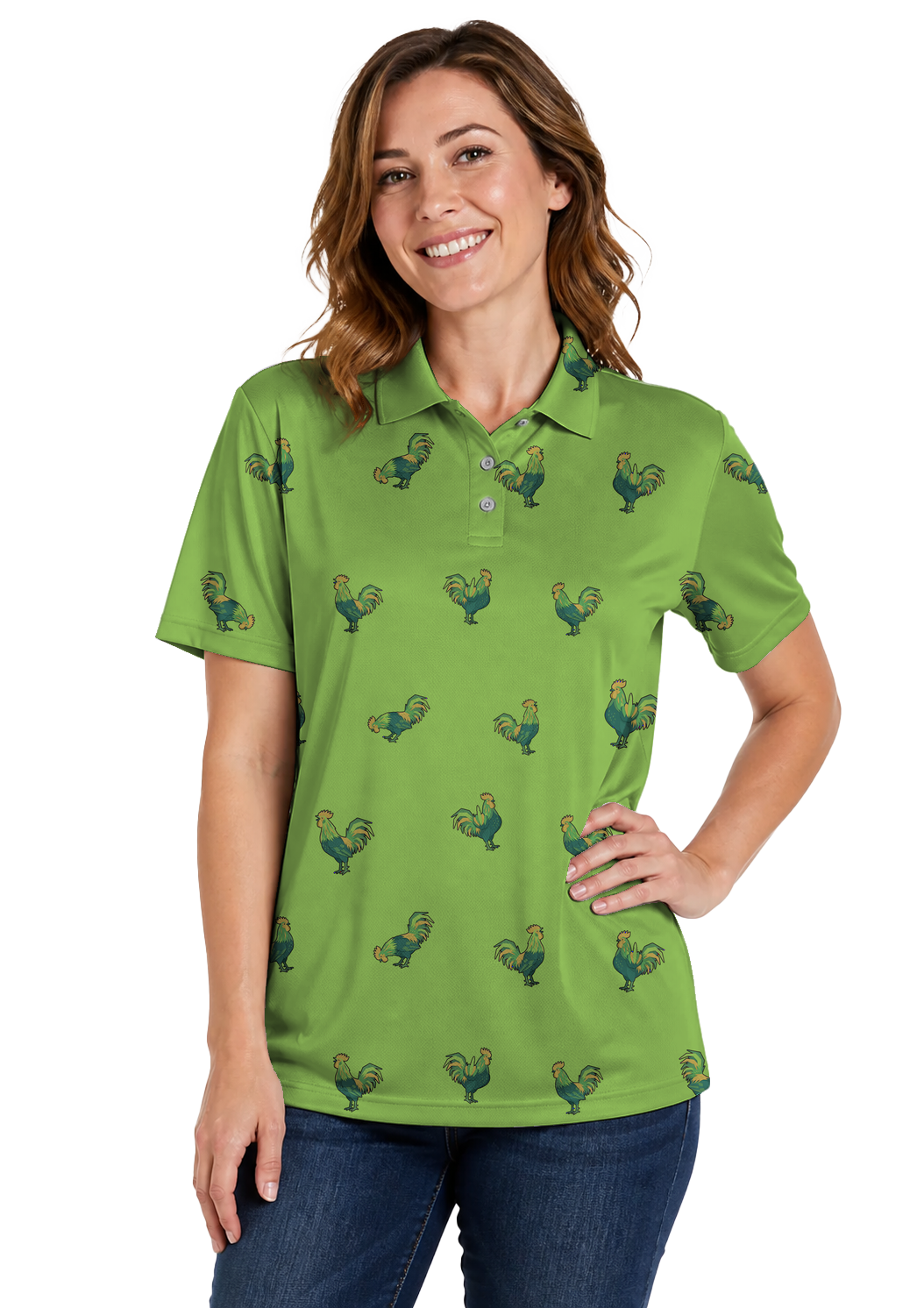 Animal Hidden 04 Rooster Folk Cut Paper Double Take Golf Polo… 02 – female front