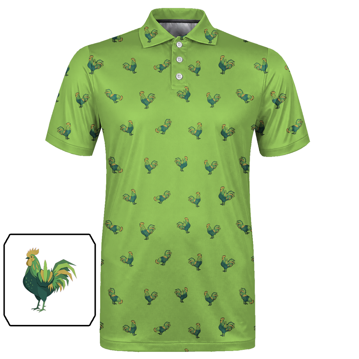 Animal Hidden 04 Rooster Folk Cut Paper Double Take Golf Polo… 02 – flat front