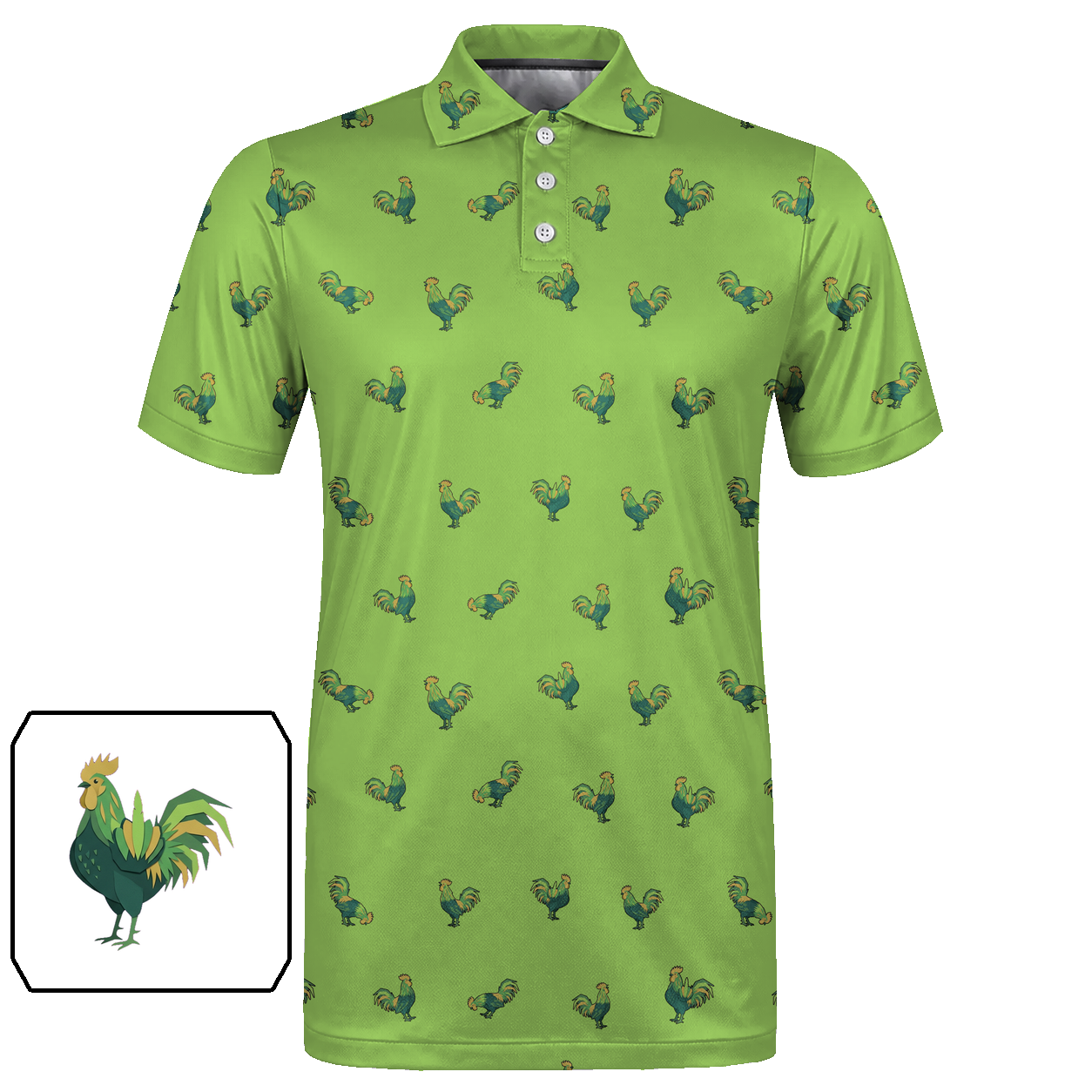 Animal Hidden 04 Rooster Folk Cut Paper Double Take Golf Polo… 02 – flat front
