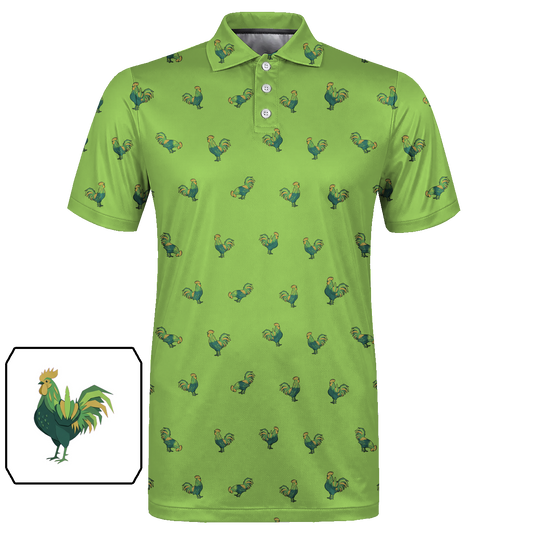 Animal Hidden 04 Rooster Folk Cut Paper Double Take Golf Polo… 02 – flat front