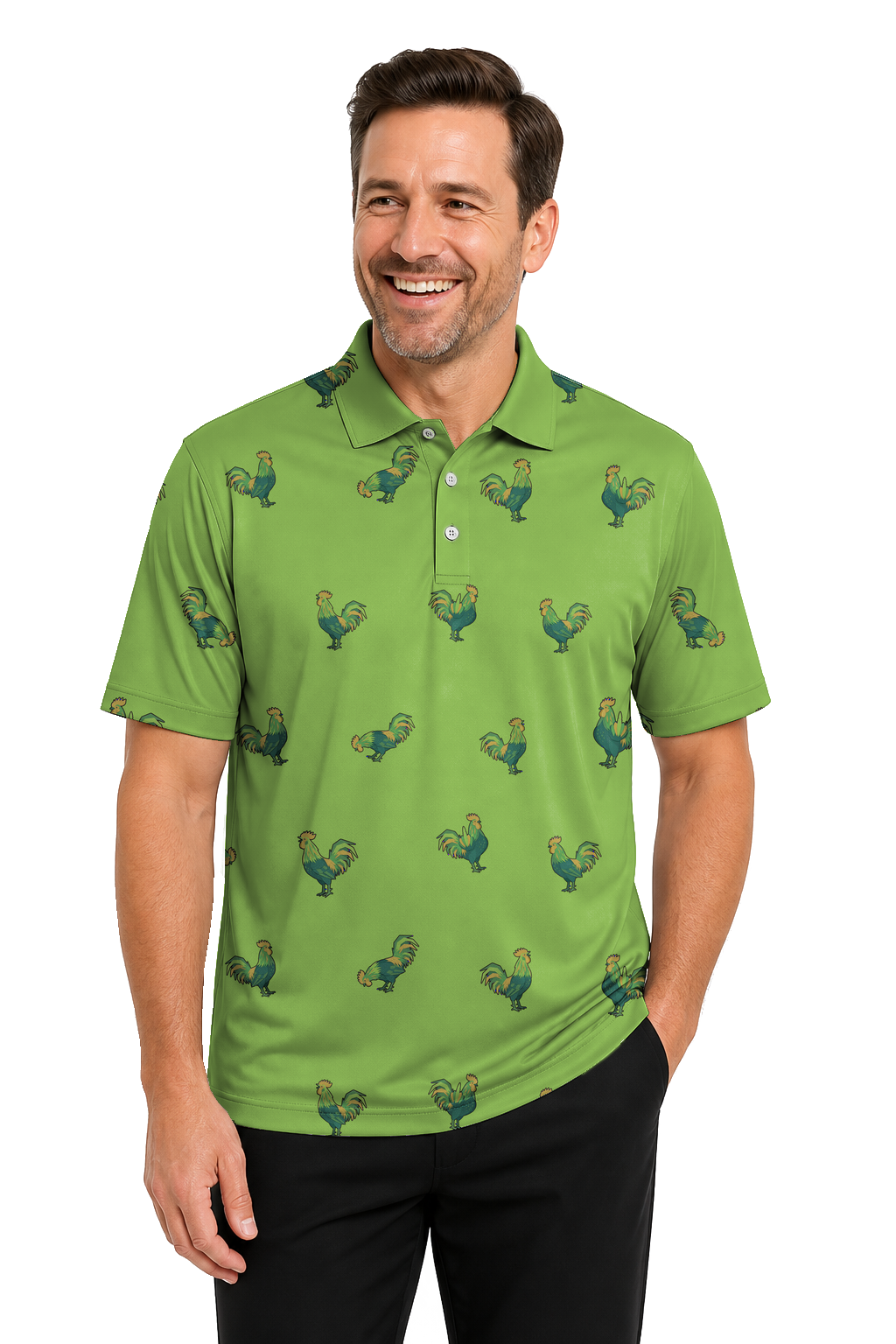 Animal Hidden 04 Rooster Folk Cut Paper Double Take Golf Polo… 02 – male front