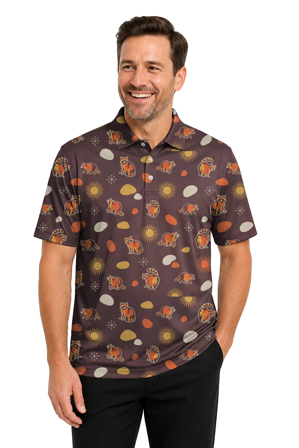 Animal Hidden 06 Raccoon Mid Century Desert Double Take Golf… 01 – male front