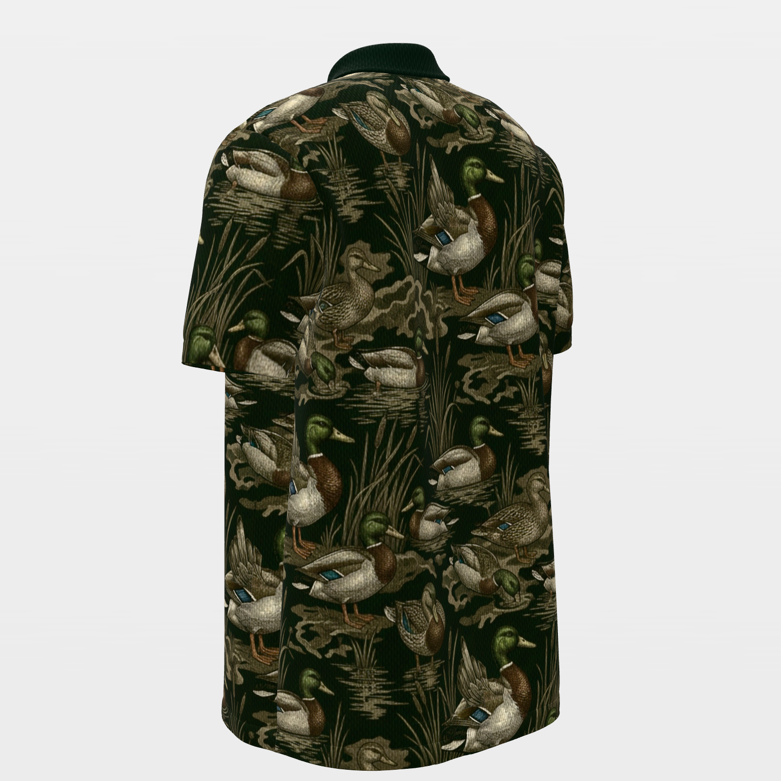 Mallard Marsh Camo Golf Polo Shirt – Back Left product view