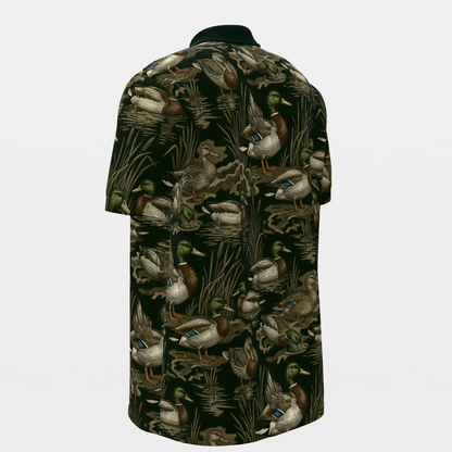 Mallard Marsh Camo Golf Polo Shirt – Back Left product view