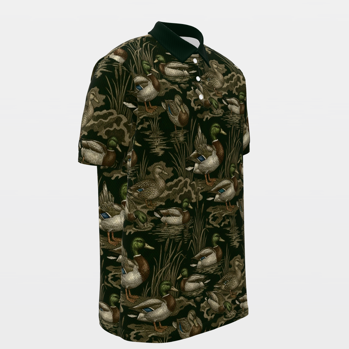 Mallard Marsh Camo Golf Polo Shirt – Front Right product view