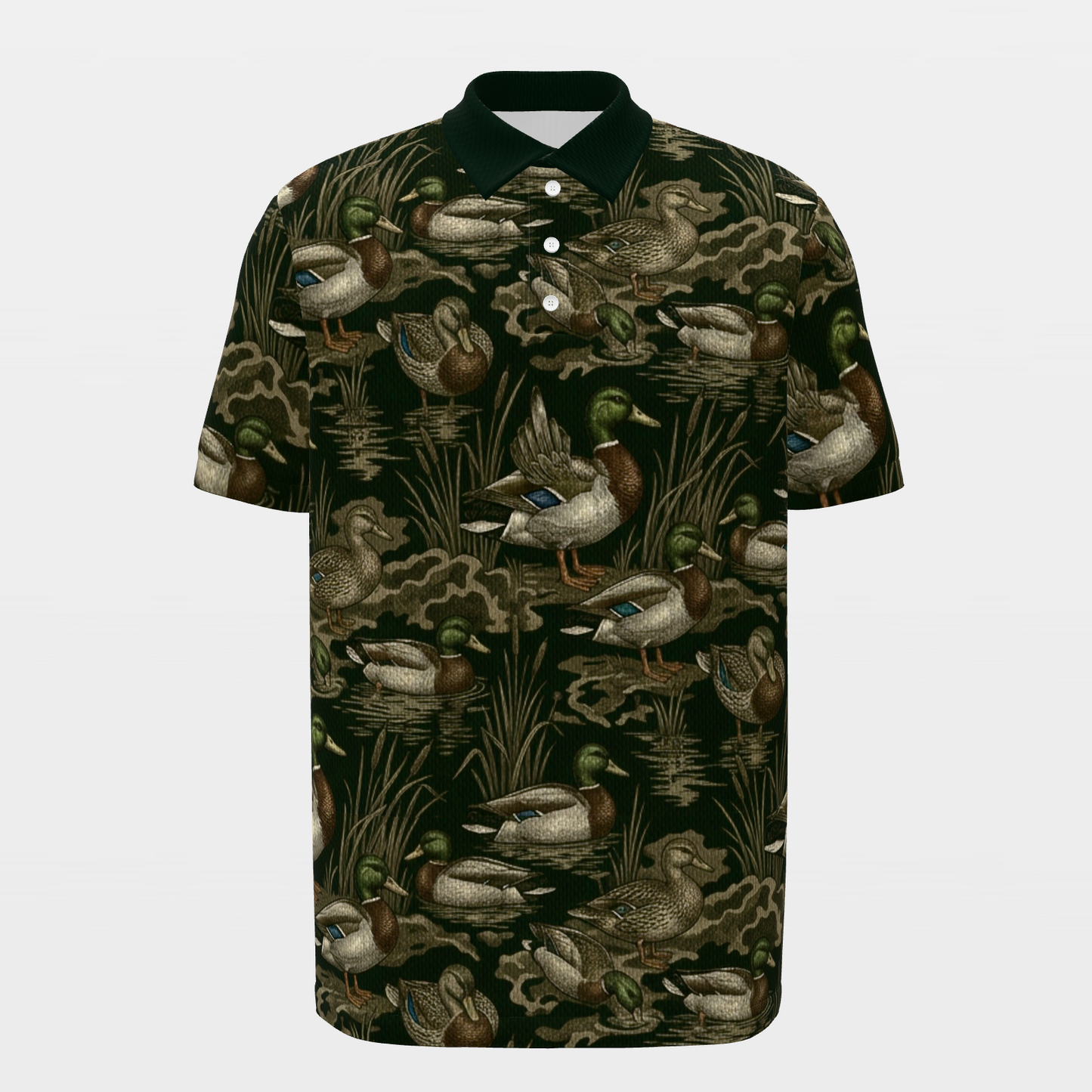 Mallard Marsh Camo Golf Polo Shirt – Front product view