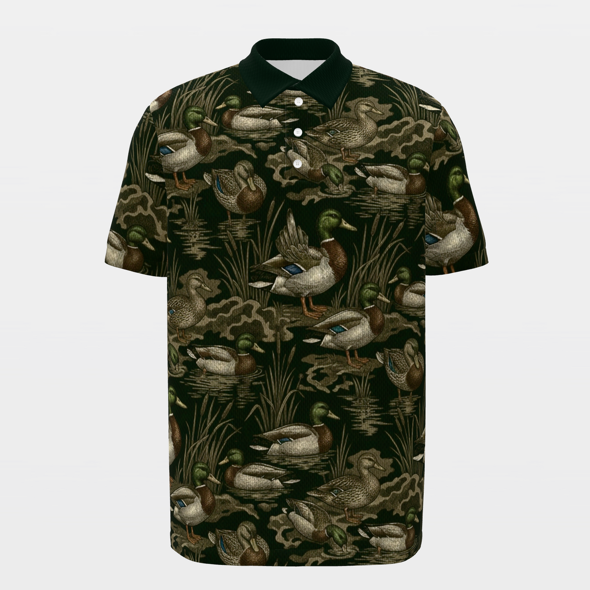 Mallard Marsh Camo Golf Polo Shirt – Front product view