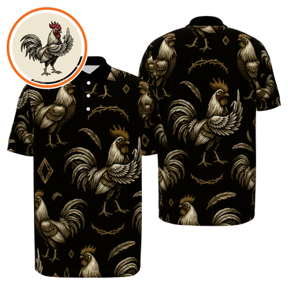 Rooster Thorn Diamond Golf Polo Shirt – Front Back product view