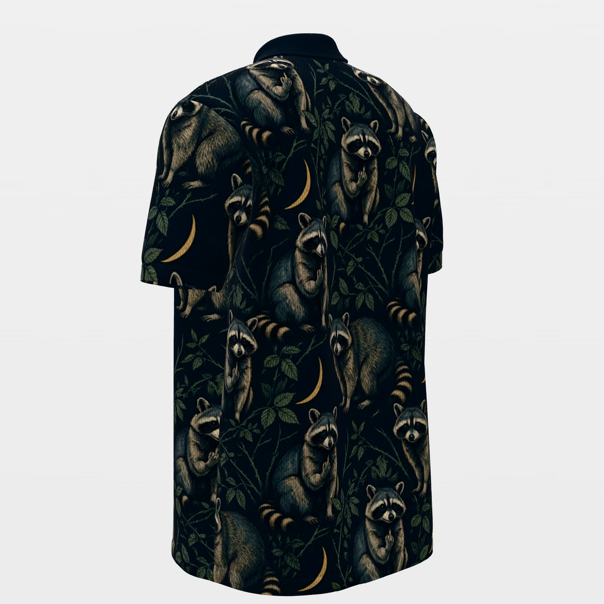 Midnight Raccoon Bramble Golf Polo Shirt – Back Left product view