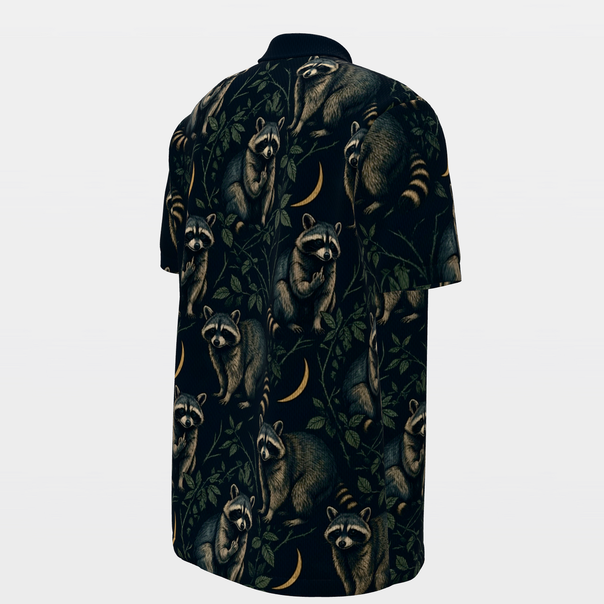 Midnight Raccoon Bramble Golf Polo Shirt – Back Right product view