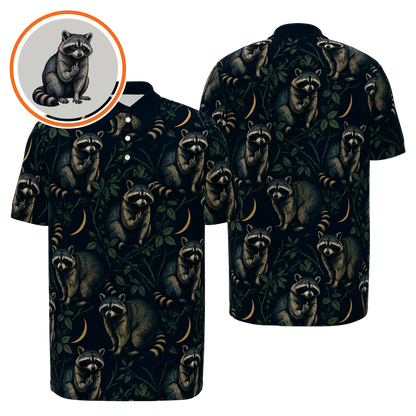 Midnight Raccoon Bramble Golf Polo Shirt – Front Back product view