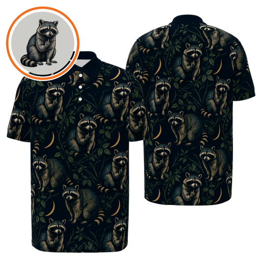 Midnight Raccoon Bramble Golf Polo Shirt – Front Back product view