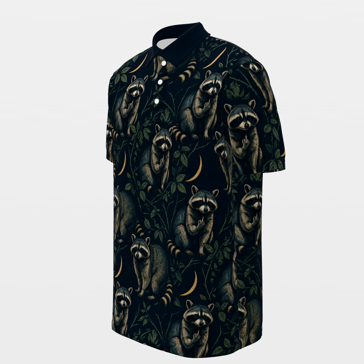 Midnight Raccoon Bramble Golf Polo Shirt – Front Left product view