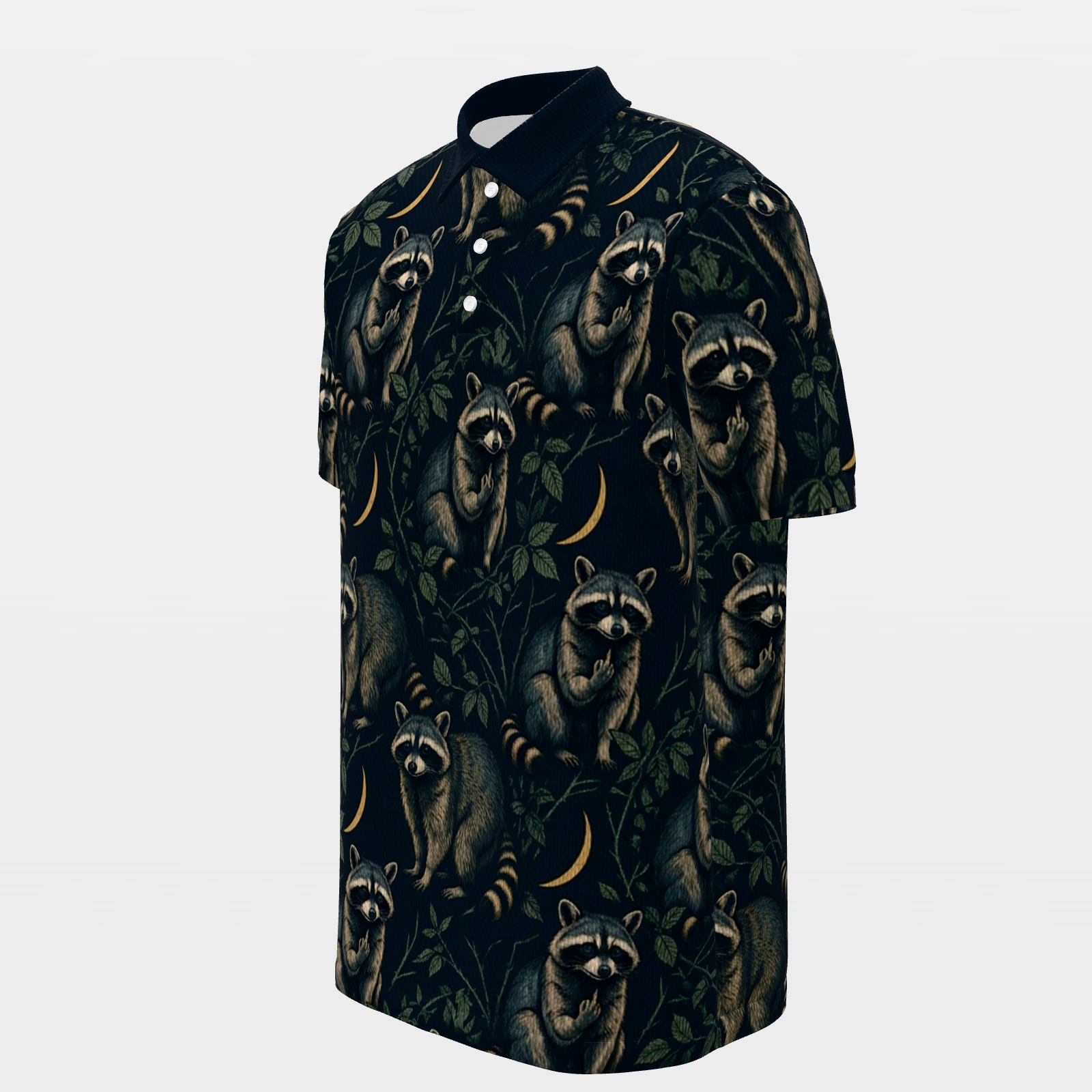 Midnight Raccoon Bramble Golf Polo Shirt – Front Left product view