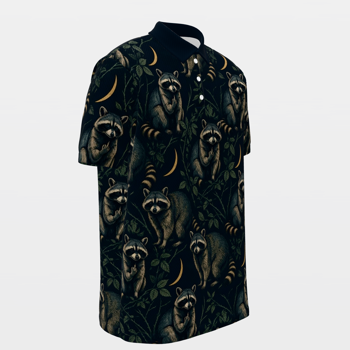 Midnight Raccoon Bramble Golf Polo Shirt – Front Right product view