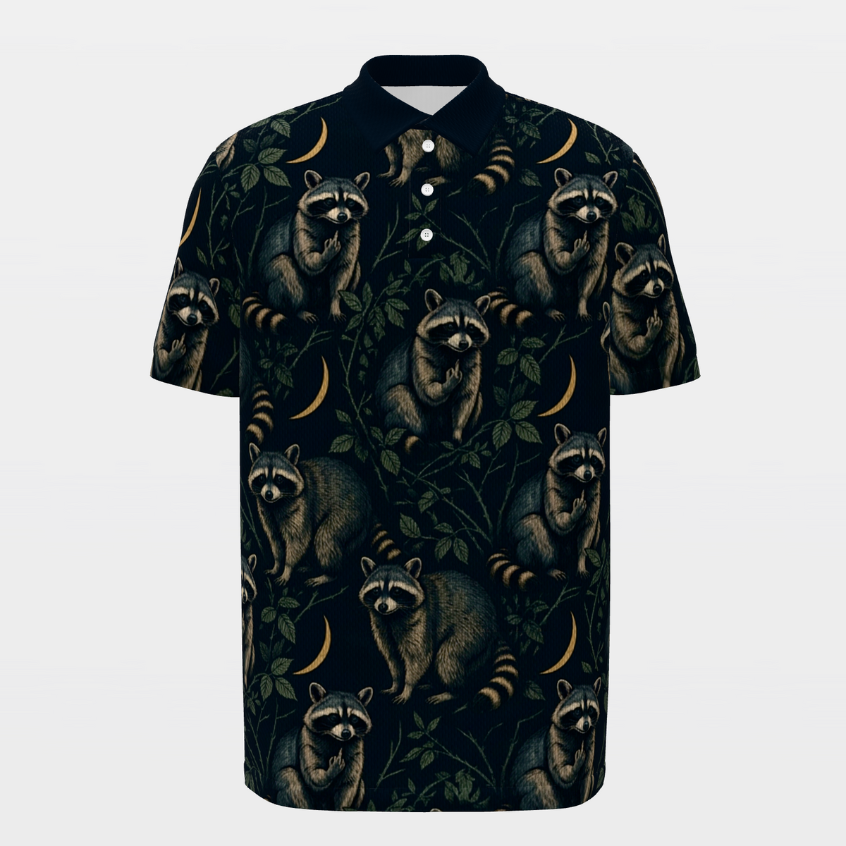 Midnight Raccoon Bramble Golf Polo Shirt – Front product view