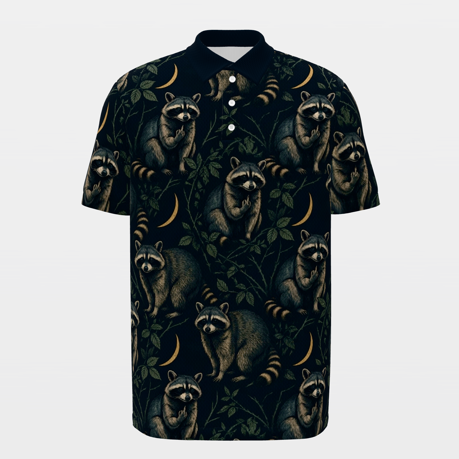 Midnight Raccoon Bramble Golf Polo Shirt – Front product view