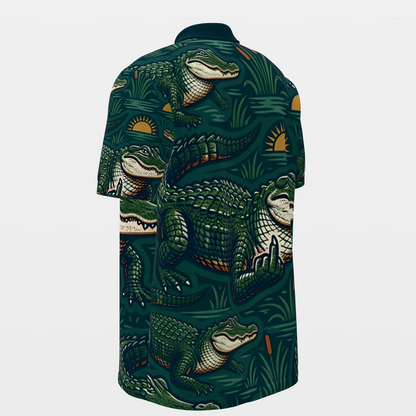 Alligator Swamp Deco Golf Polo Shirt – Back Left product view