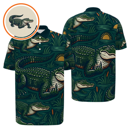 Alligator Swamp Deco Golf Polo Shirt – Front Back product view