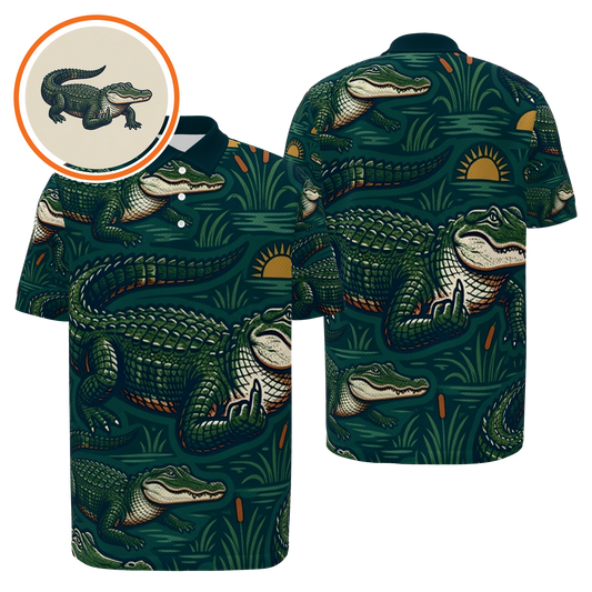 Alligator Swamp Deco Golf Polo Shirt – Front Back product view