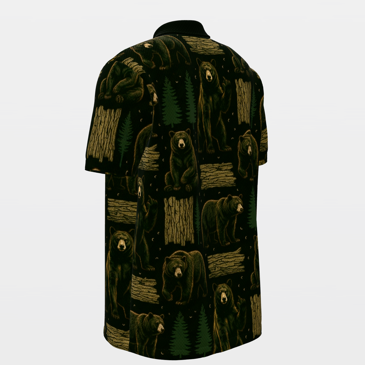 Black Bear Forest Cut Golf Polo Shirt – Back Left product view