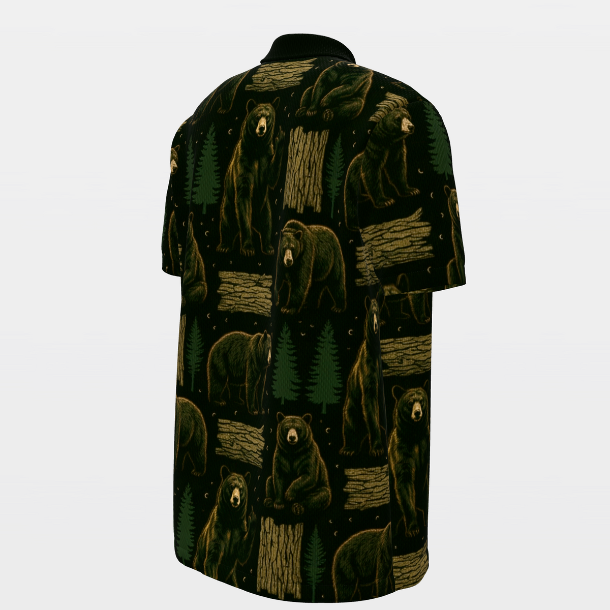 Black Bear Forest Cut Golf Polo Shirt – Back Right product view
