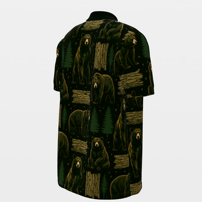 Black Bear Forest Cut Golf Polo Shirt – Back Right product view