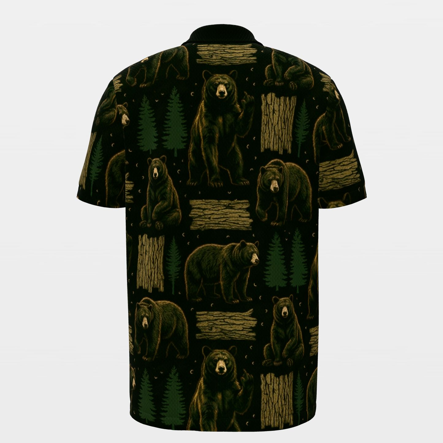 Black Bear Forest Cut Golf Polo Shirt – Back product view