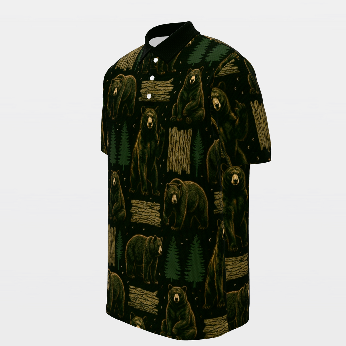 Black Bear Forest Cut Golf Polo Shirt – Front Left product view