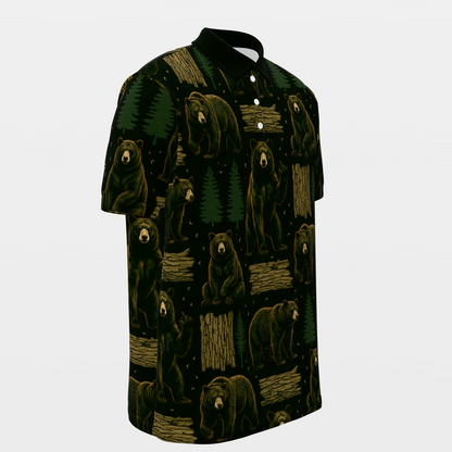 Black Bear Forest Cut Golf Polo Shirt – Front Right product view